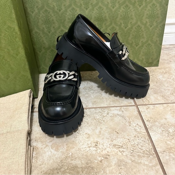 New authentic Gucci Interlocking G-chain leather loafers size 37.5 - Picture 5 of 10
